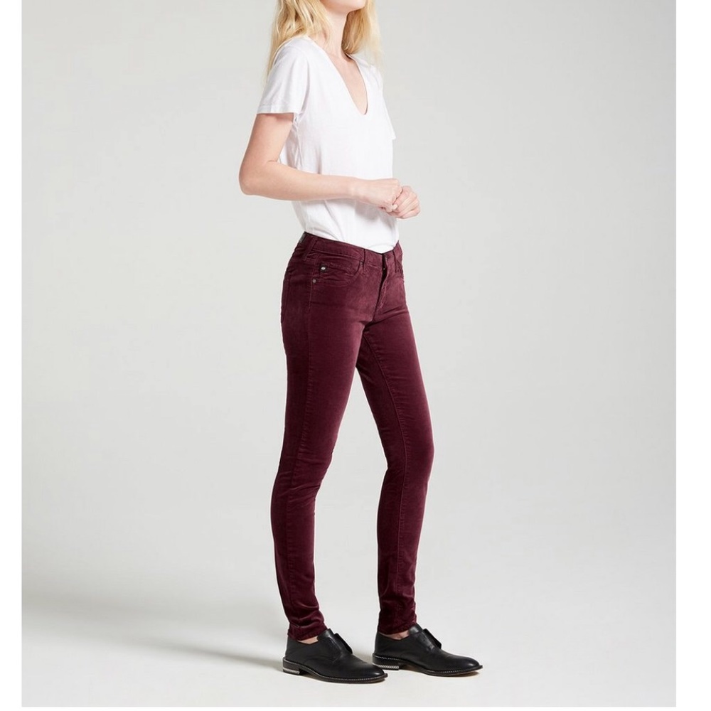 A.G The Legging Super Skinny Wine Velvet Pants 27